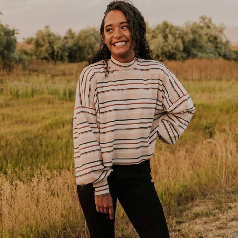 Free People Steph Striped Mock Neck Top